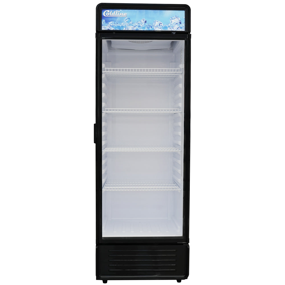 Coldline G12E-B 24" Single Glass Door Merchandiser Refrigerator with LED lighting, Black, 12 Cu. Ft.