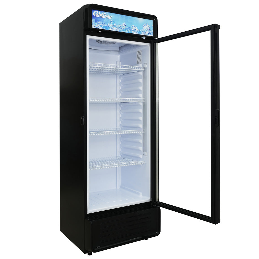 Coldline G12E-B 24" Single Glass Door Merchandiser Refrigerator with LED lighting, Black, 12 Cu. Ft.