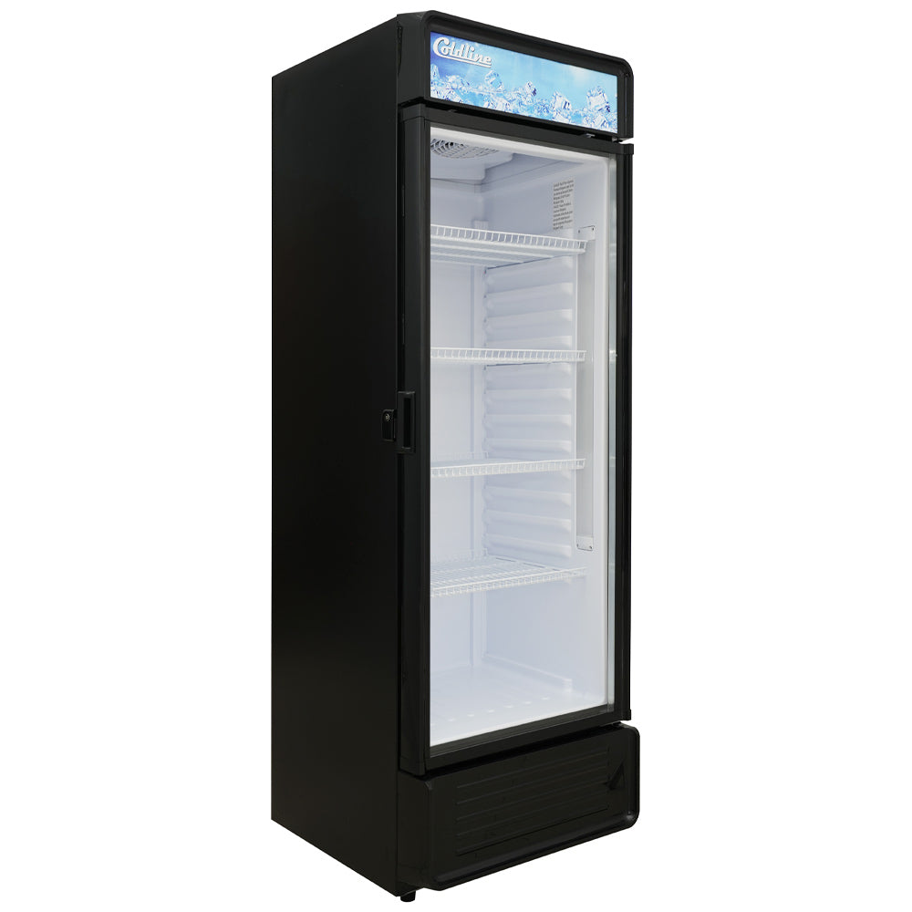 Coldline G12E-B 24" Single Glass Door Merchandiser Refrigerator with LED lighting, Black, 12 Cu. Ft.