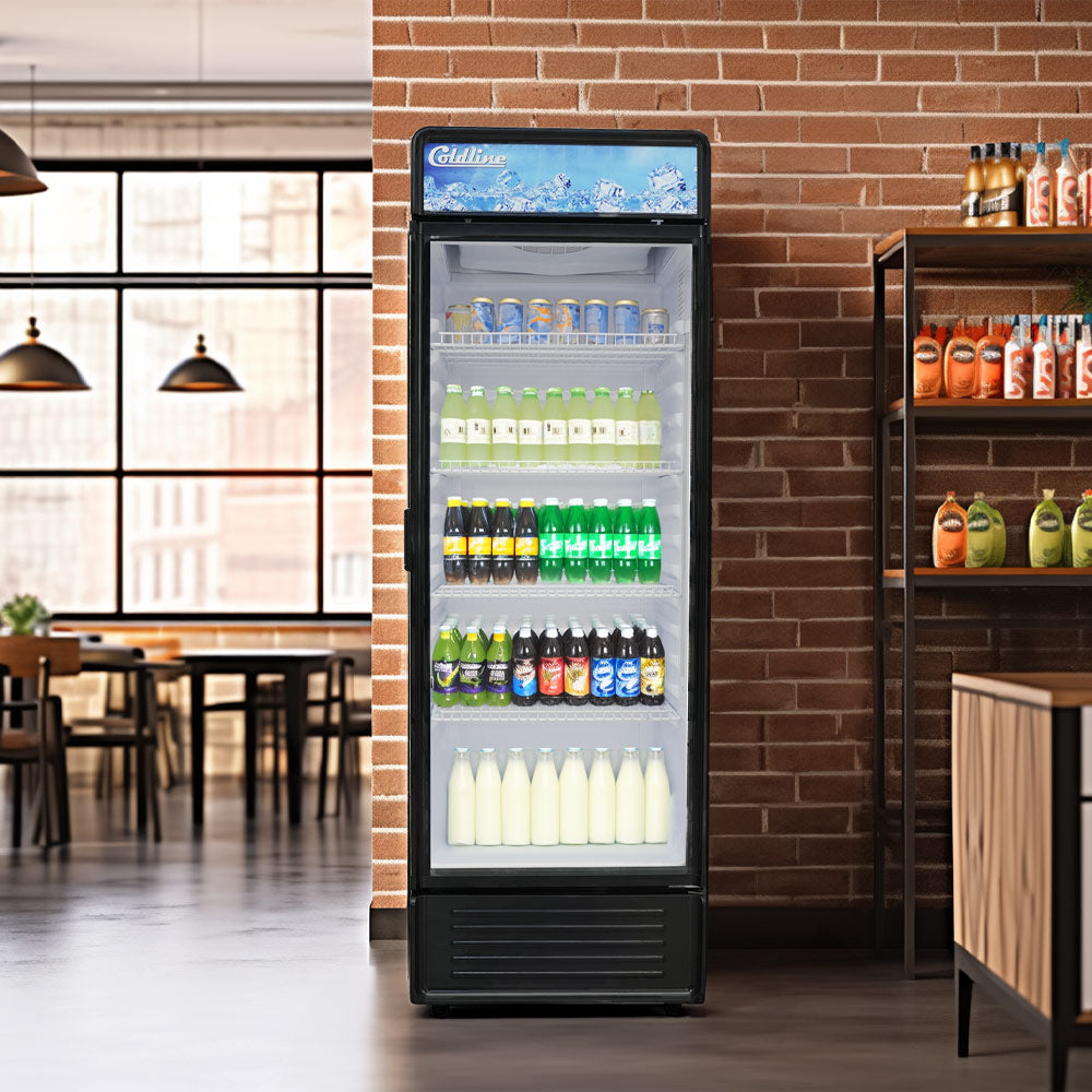 Coldline G8E-B 22" Single Glass Door Merchandiser Refrigerator with LED Lighting, Black, 9 Cu. Ft.