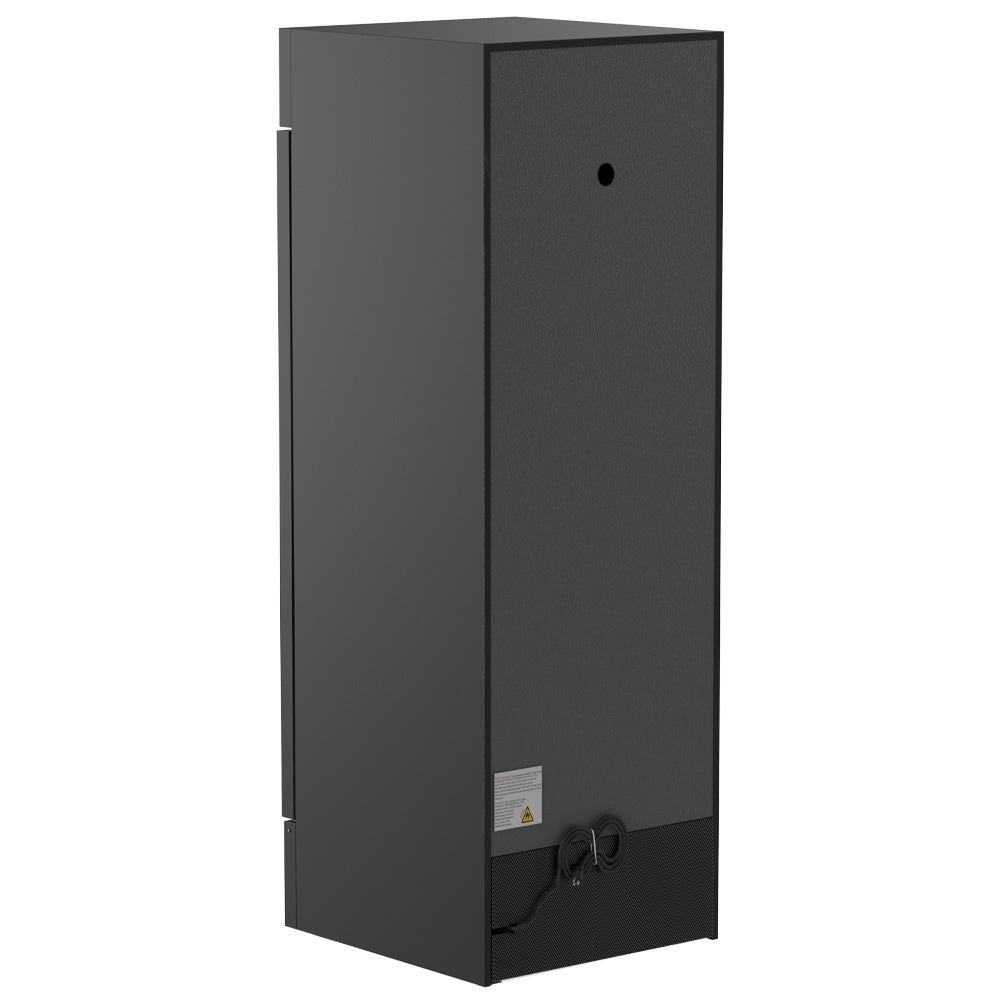 Coldline G15-B black glass door merchandiser refrigerator, rear angled view