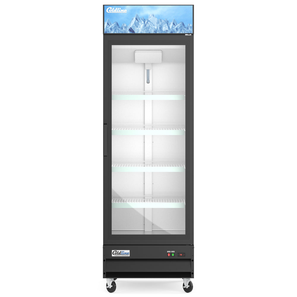 Coldline D12-B black glass door merchandiser freezer, front view