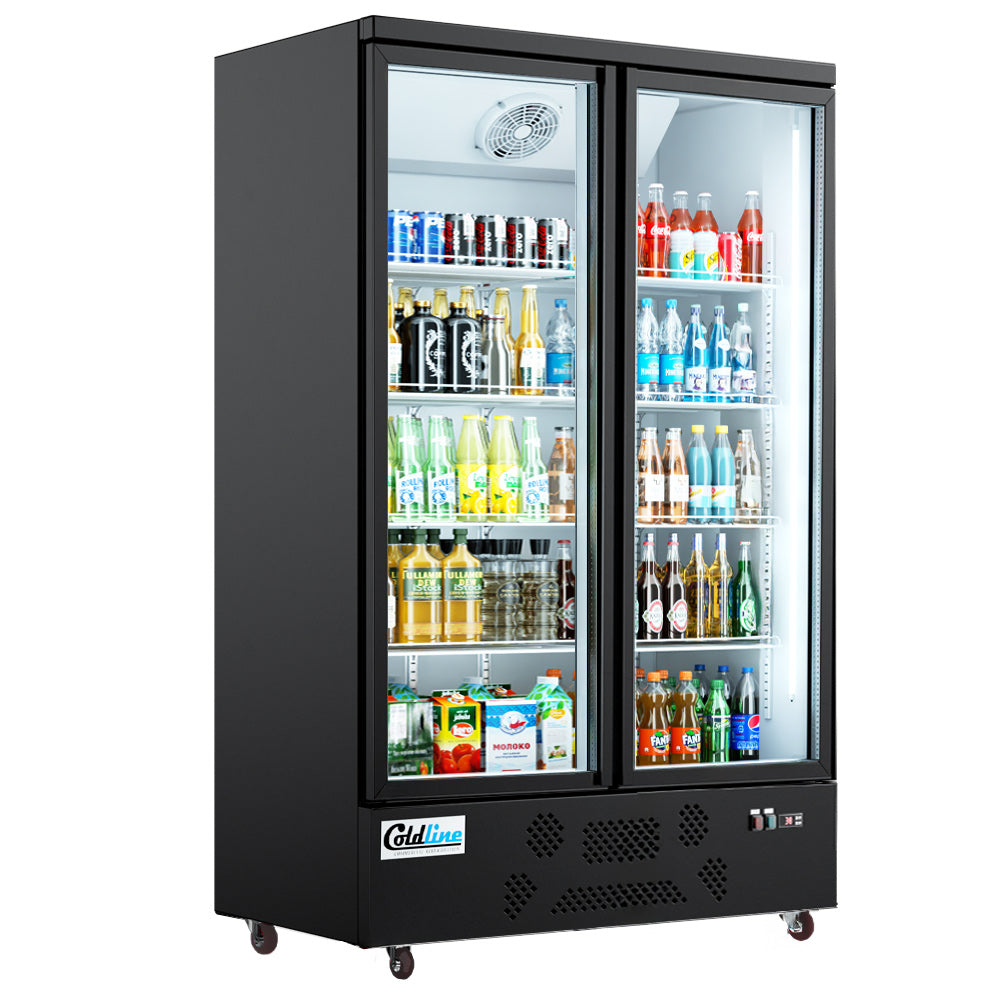 Coldline G2-B 49" Two Glass Door Merchandiser Refrigerator with LED Lighting, Black
