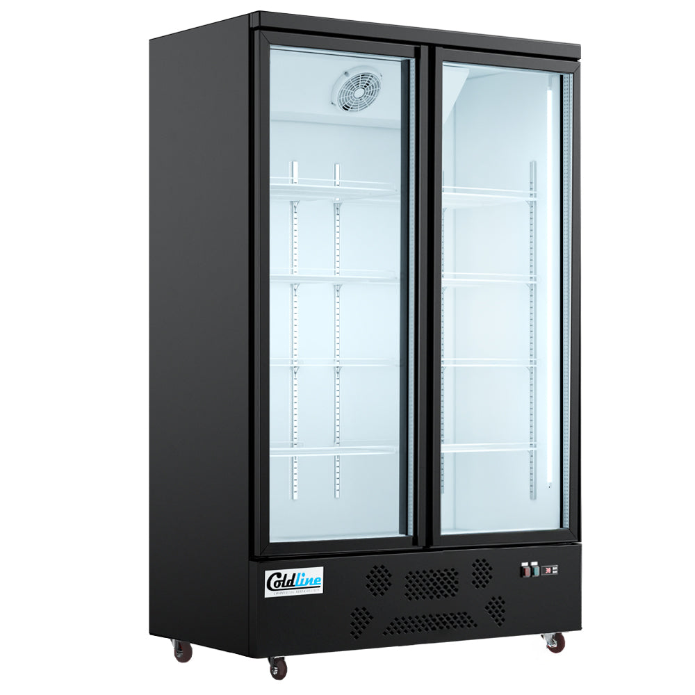 Coldline G2-B 49" Two Glass Door Merchandiser Refrigerator with LED Lighting, Black