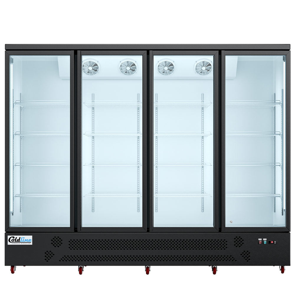 Coldline G4-B 98" Four Glass Door Merchandiser Refrigerator with LED Lighting, Black
