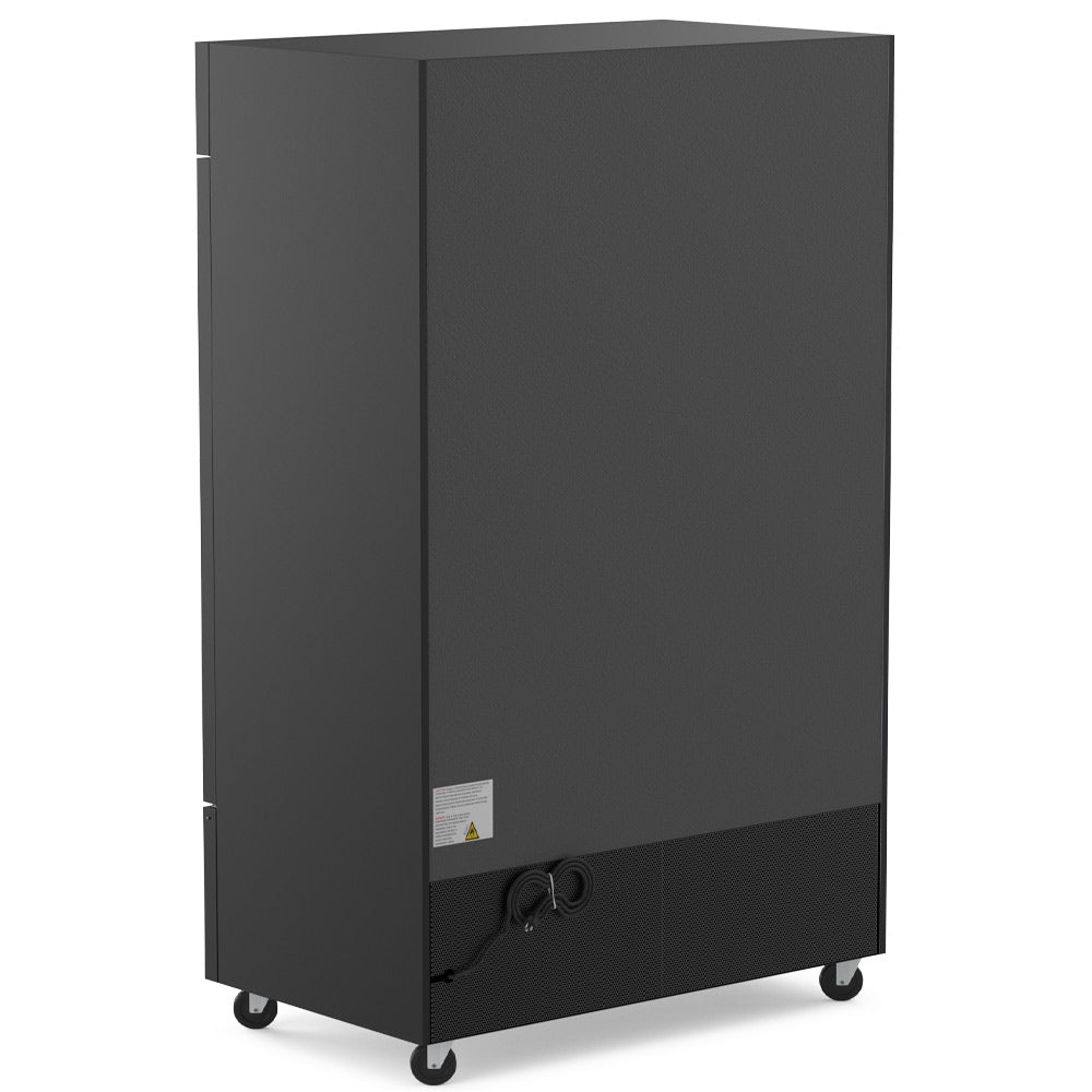 Coldline D53-B black glass door merchandiser freezer, rear angled view