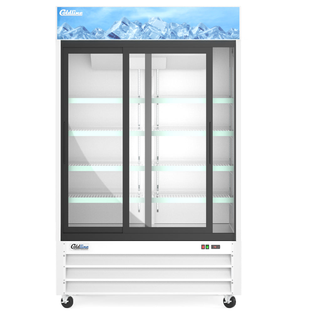 Coldline G53S-W 53" Double Glass Sliding Door Merchandiser Refrigerator with LED Lighting, White