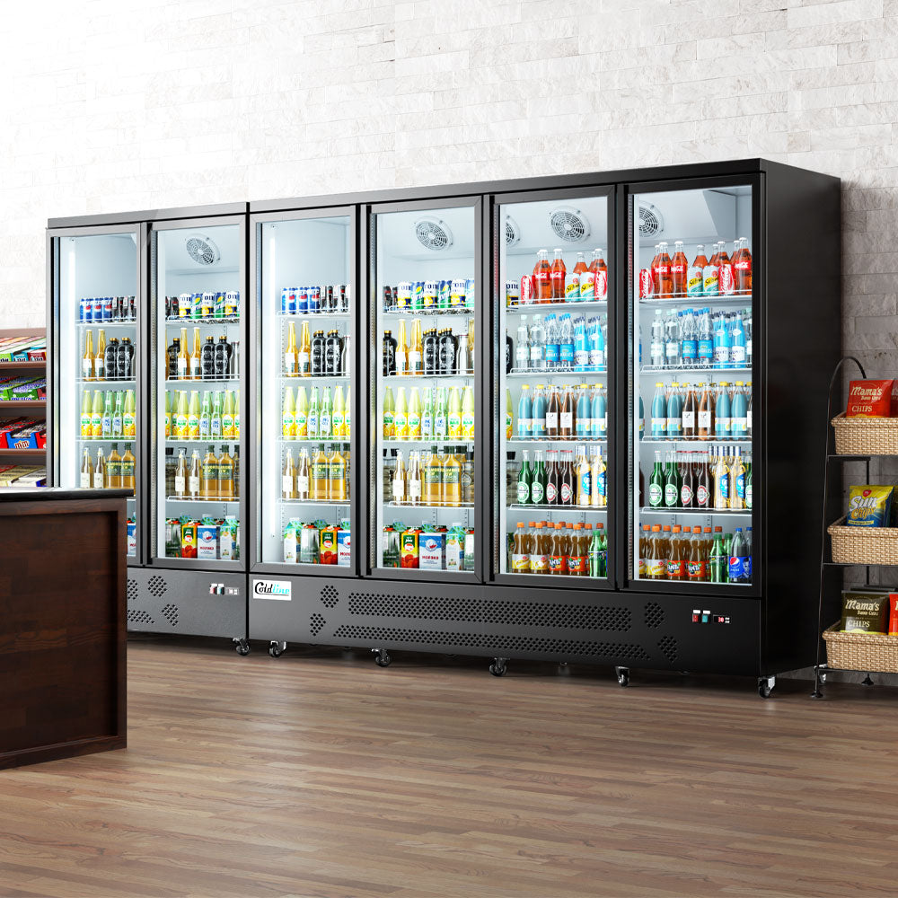 Coldline G6-B 148" Six Glass Door Merchandiser Refrigerator with LED Lighting, Black