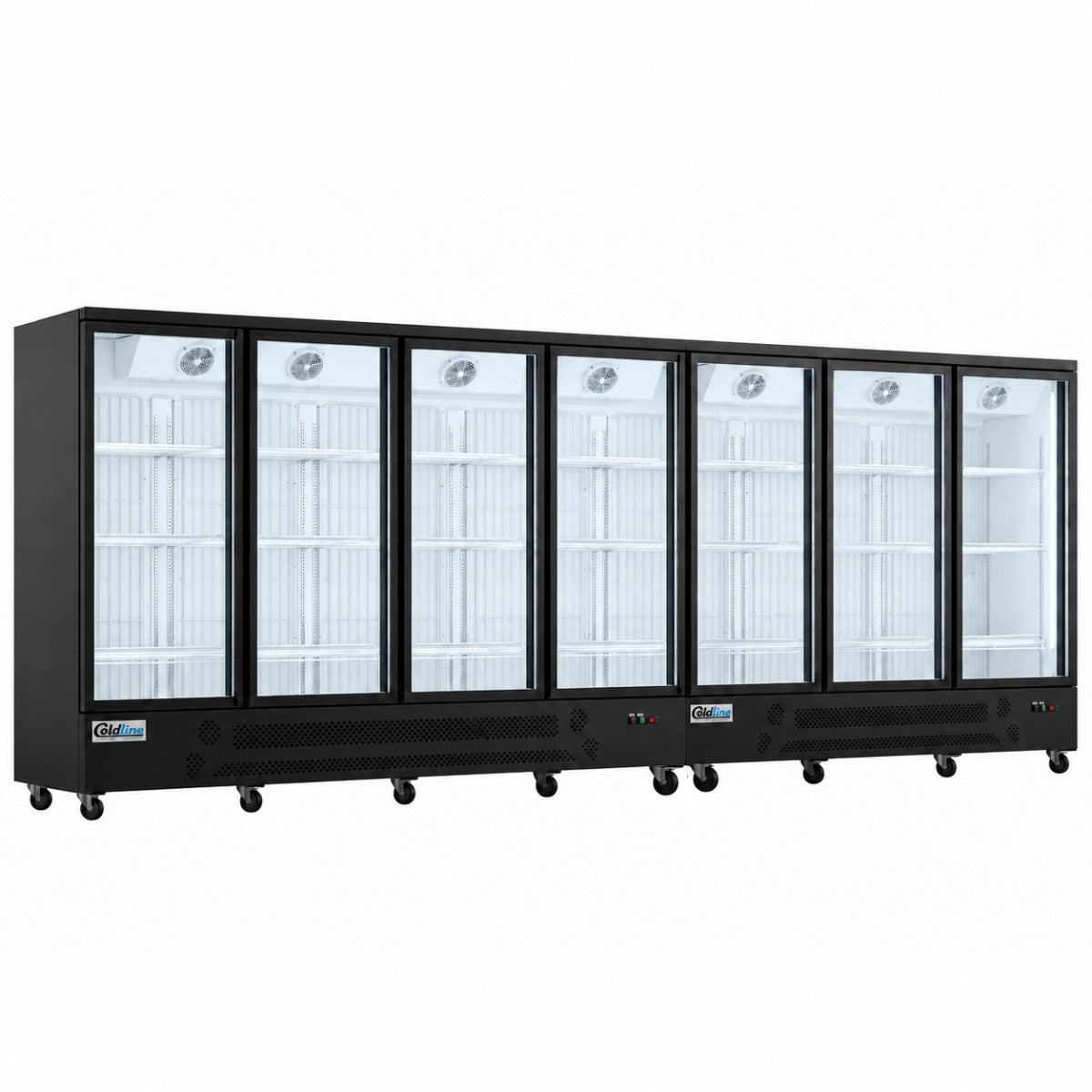 Coldline D7-B 172" Seven Glass Door Merchandiser Freezer with LED Lighting, Black