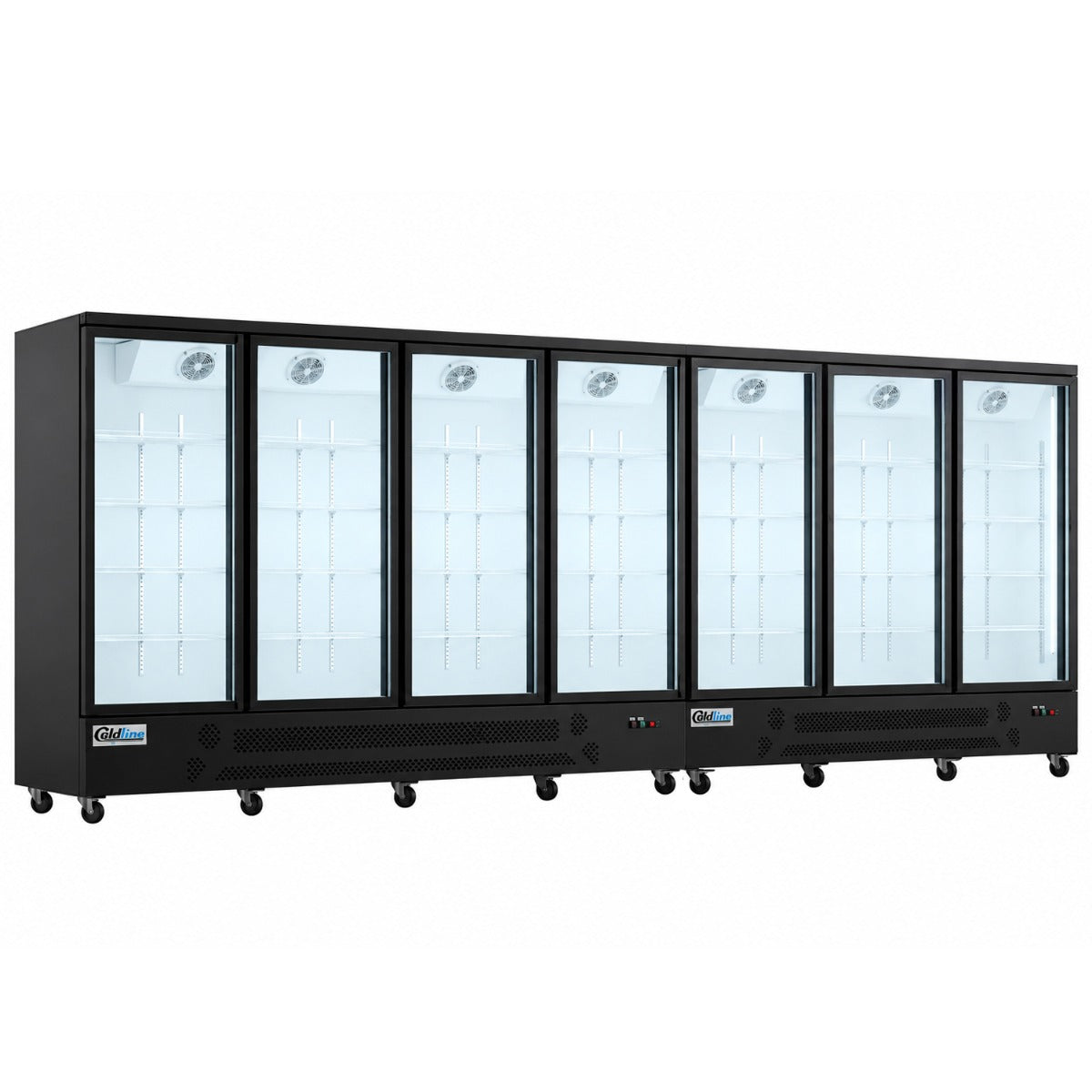 Coldline G7-B 172" Seven Glass Door Merchandiser Refrigerator with LED Lighting, Black