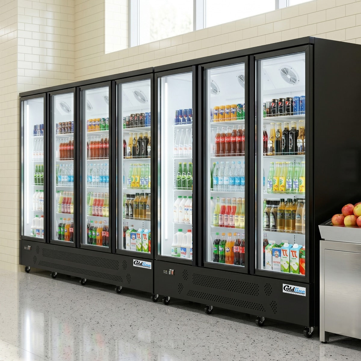Coldline G7-B 172" Seven Glass Door Merchandiser Refrigerator with LED Lighting, Black