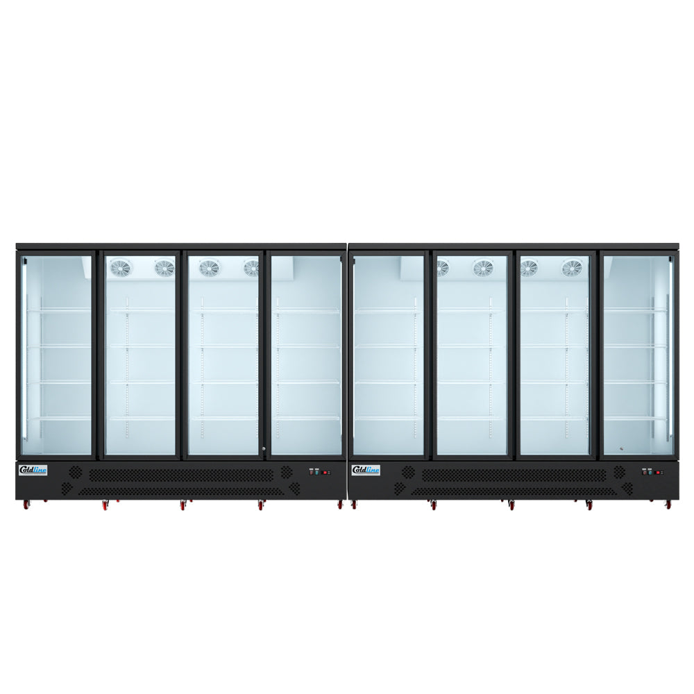 Coldline G8-B 197" Eight Glass Door Merchandiser Refrigerator with LED Lighting, Black