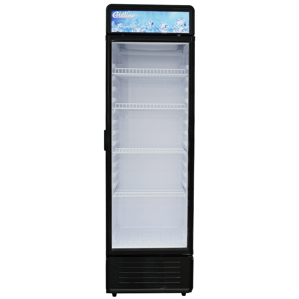 Coldline G8E-B 22" Single Glass Door Merchandiser Refrigerator with LED Lighting, Black, 9 Cu. Ft.