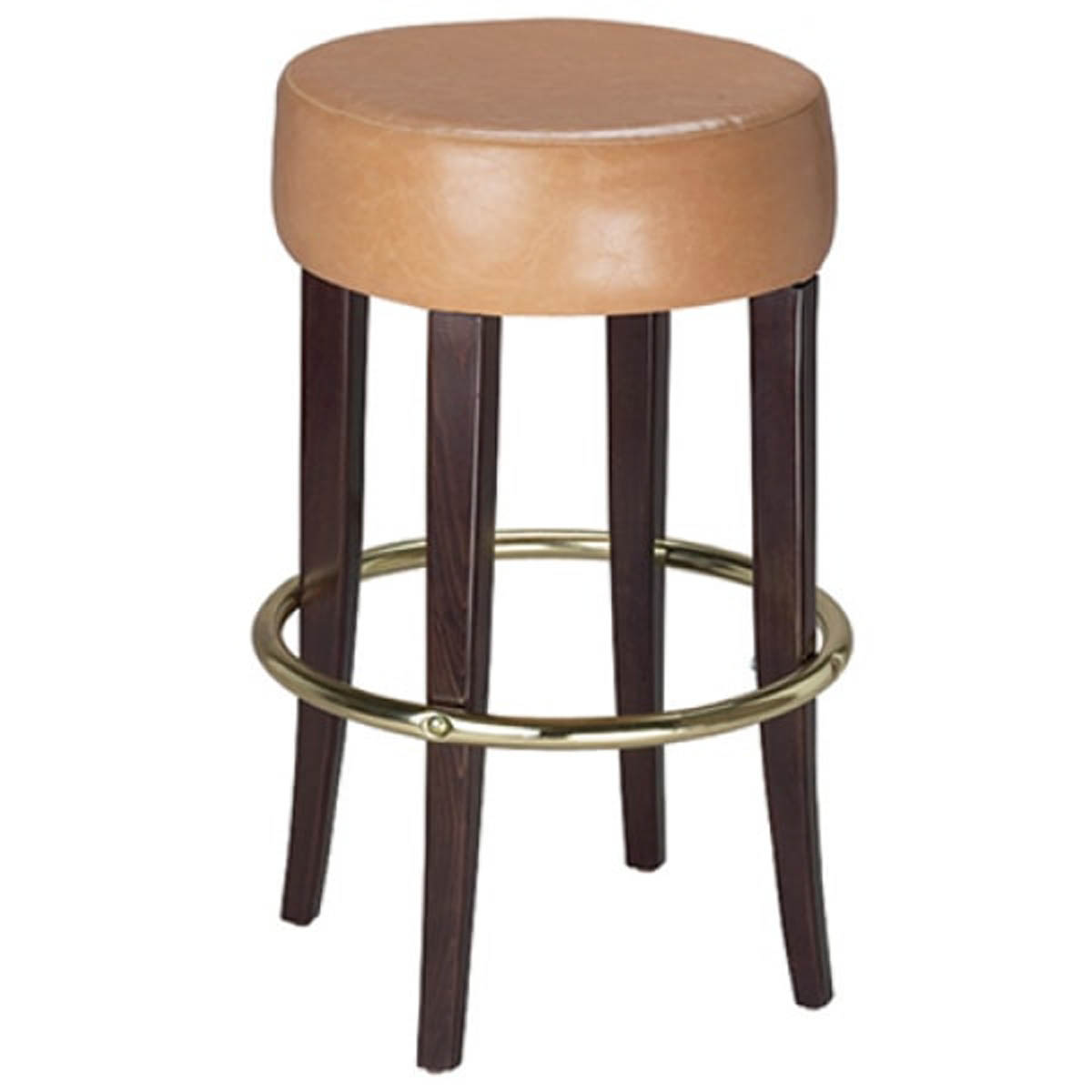 G & A 117PS6 Demi Barstool, 30" H, Backless, Round Upholstered PS6 Seat, Brass Footring, European Beechwood Frame
