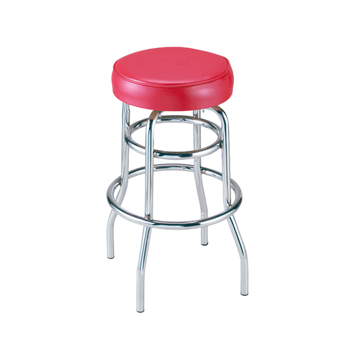 G & A 142-24 Swivel Bar Stool - 24" Height, Backless, Round Vinyl Seat, 18-Gauge Chrome Steel Frame, Glides