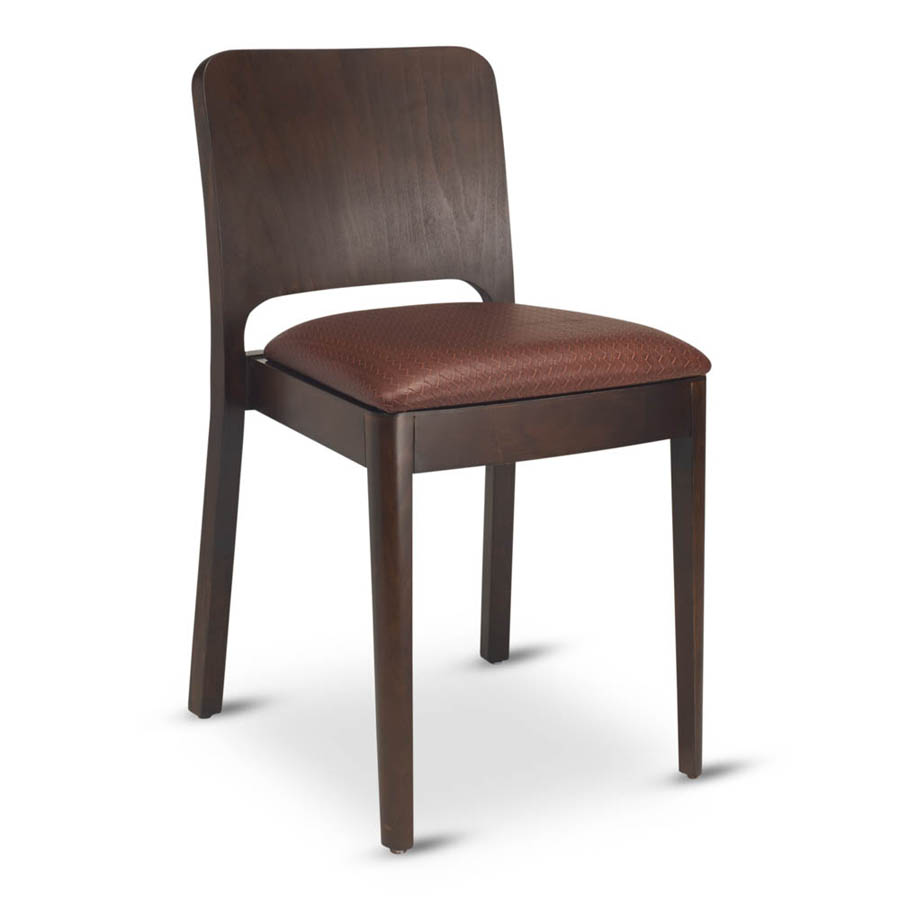 G & A 4660PS Milano Stackable Side Chair, Solid Wood Back, Upholstered Padded Seat, Walnut Finish, European Beechwood Frame