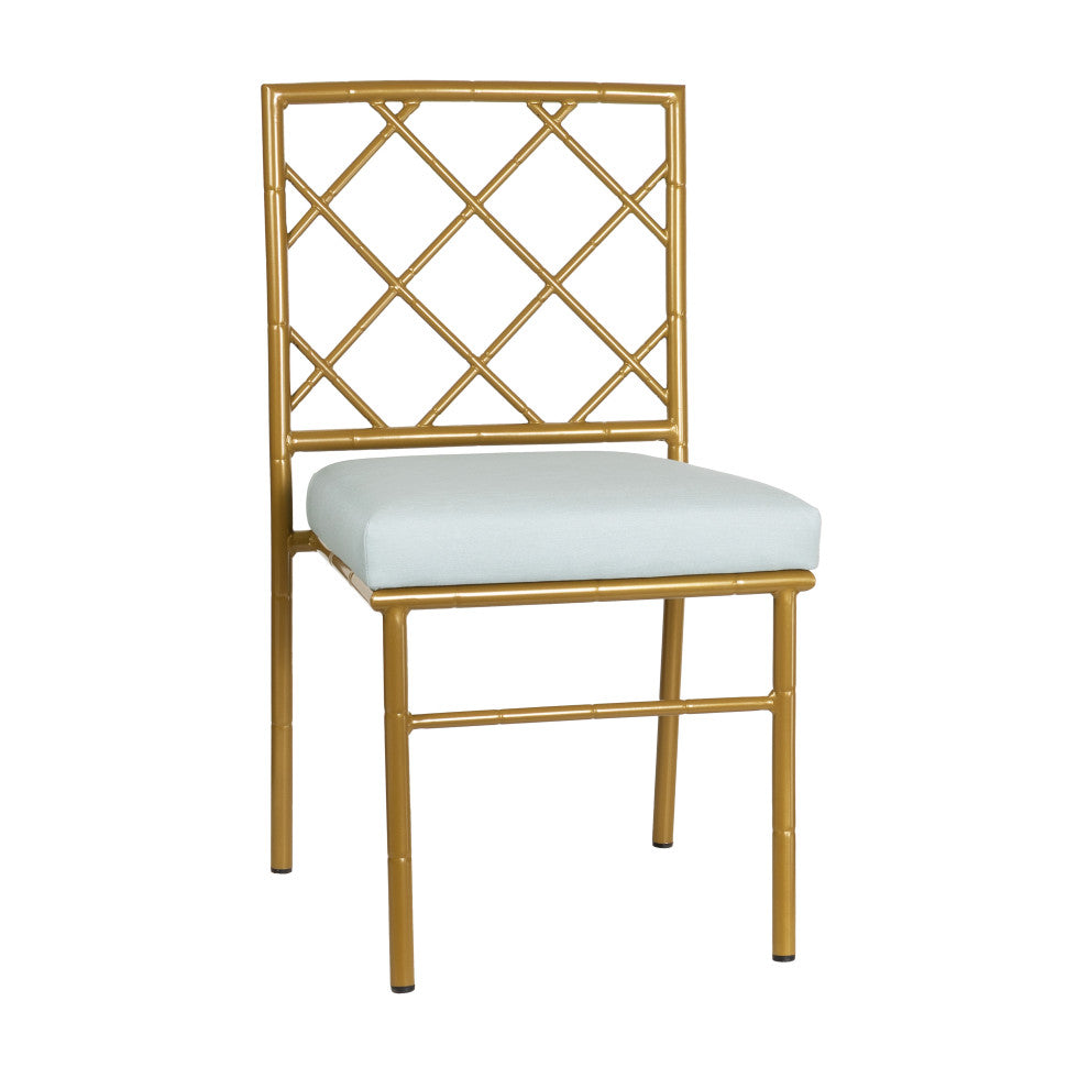 G & A 590 - Luxor Chair, Gold 18-Gauge Steel Frame, Upholstered Seat, Criss-Cross Square Back, Stacks 8 High