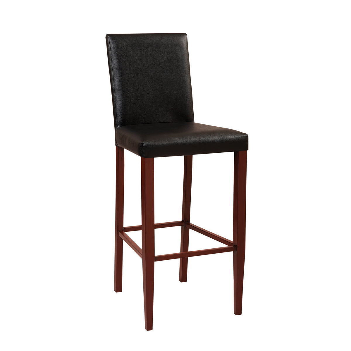 G & A 606-B Silhouette Barstool, Upholstered Square Back, Padded Seat, Walnut Finish, Metal Frame, Black Vinyl