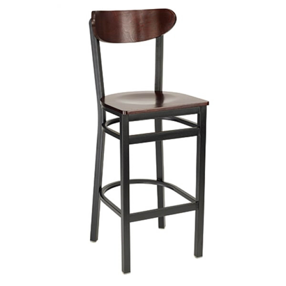 G & A 611VS Santos Barstool with Veneer Back and Seat, 18 Gauge Steel Frame, Black Matte Finish, Footrest, Armless, Standard Height