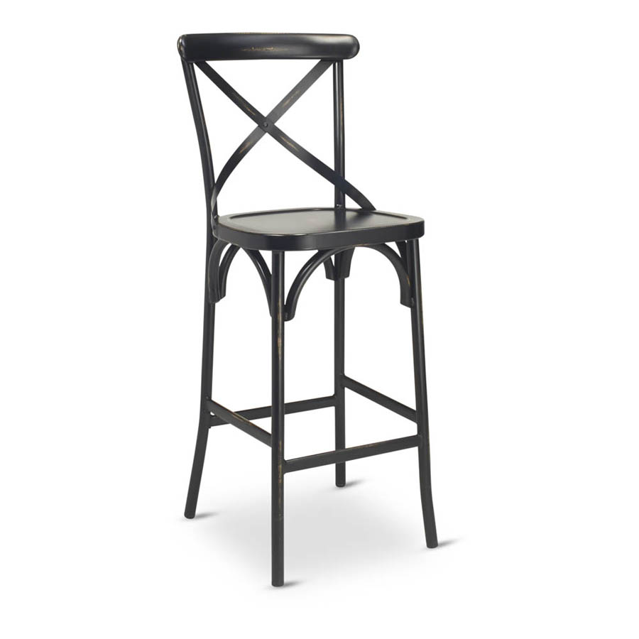 G & A 688WS Dumont Barstool, Cross Back, Solid Ash Wood Seat, 18 Gauge Steel Frame, Armless, Welded Joint
