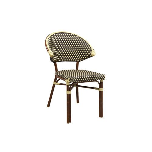 G & A 815 Capri Side Chair, Indoor/Outdoor, Stackable, Woven Nylon, Aluminum Frame, Mahogany Finish