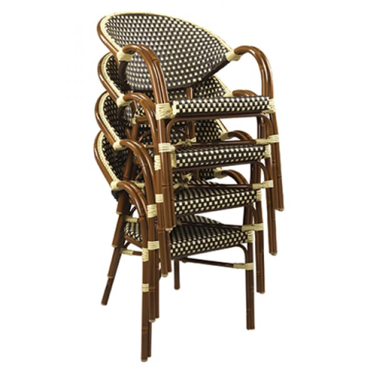 G & A 815AR Capri Arm Chair, Indoor/Outdoor, Stackable, Synthetic Wicker, Mahogany Finish