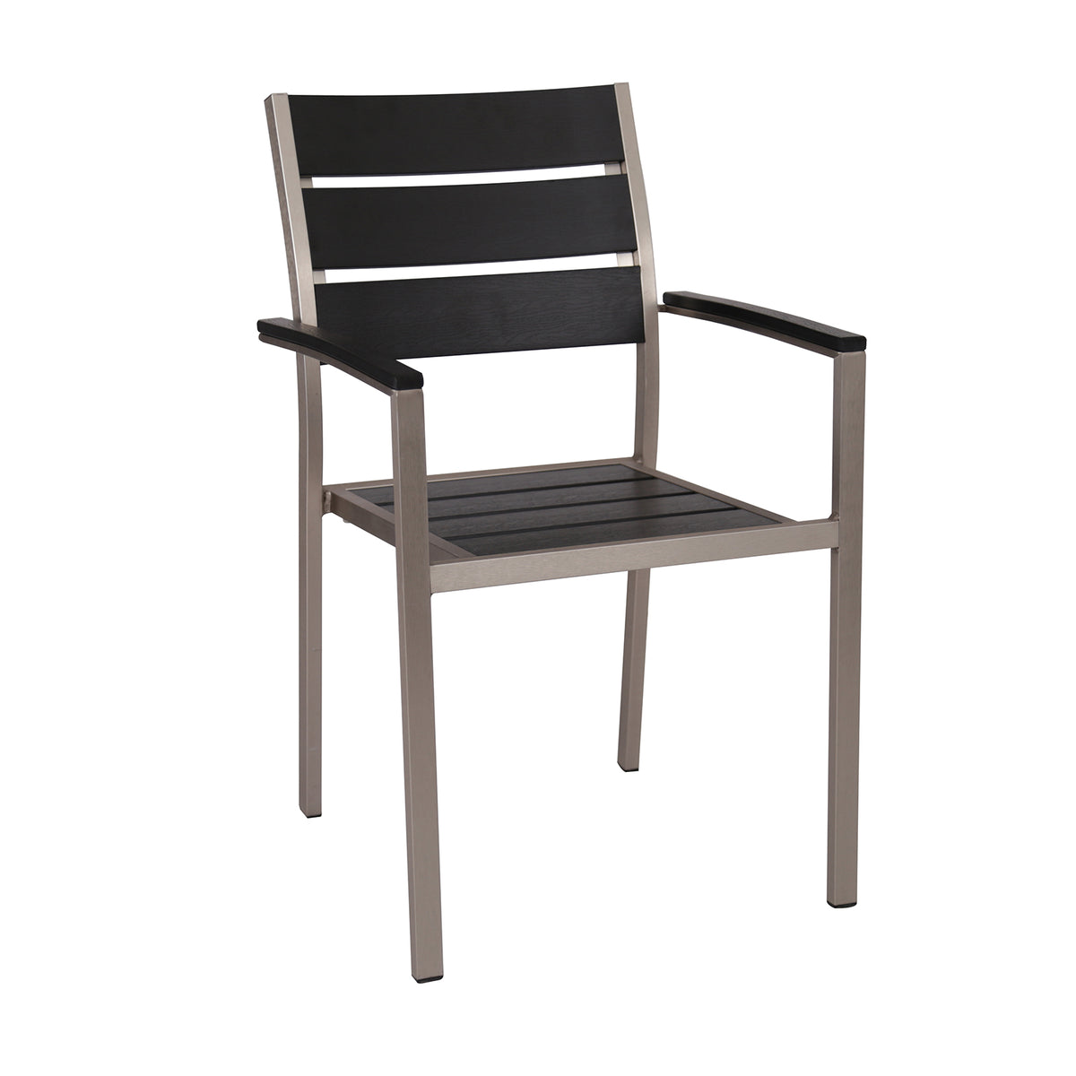 G & A 8216AR Sol Arm Chair, Indoor/Outdoor, Stackable, Synthetic Teak Ladder Back & Seat, Aluminum Frame