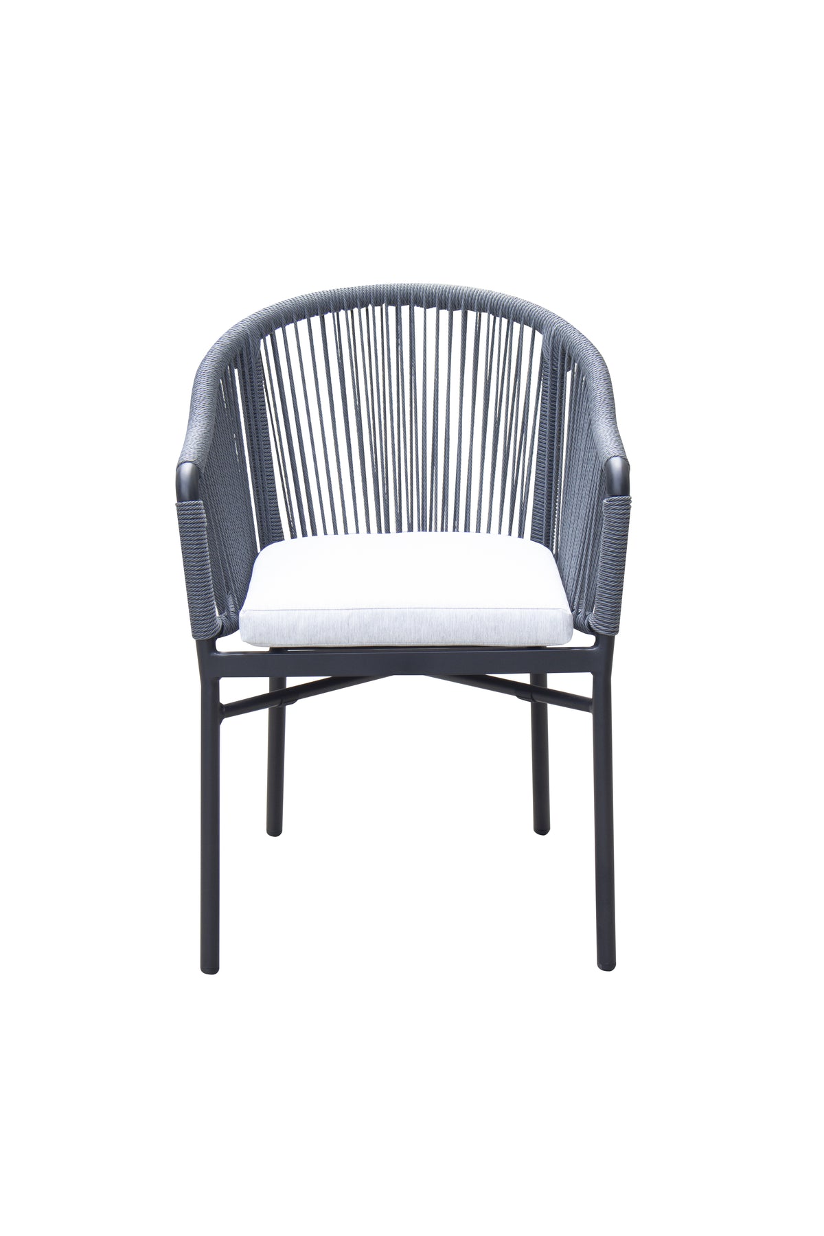 G & A 824 Aluminum Outdoor Costa Side Chair with Woven Synthetic Rope Back & Seat, Stacking, Black Frame, Footrest