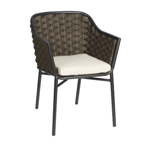 G & A 827 Aluminum Balmain Side Chair, Synthetic Teak Back & Seat, Black Frame, Stackable