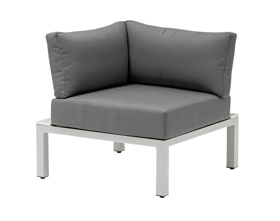 G & A 8403 Ravello Lounge Corner Seat, Indoor/Outdoor, Grey Cushions, Synthetic White Wash Teak Finish, Grey Aluminum Frame, Nylon Floor Glides