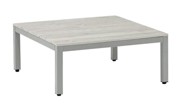 G & A 8405 Ravello Coffee Table, Indoor/Outdoor, Synthetic White Wash Teak Top, Grey Aluminum Frame, Nylon Floor Glides