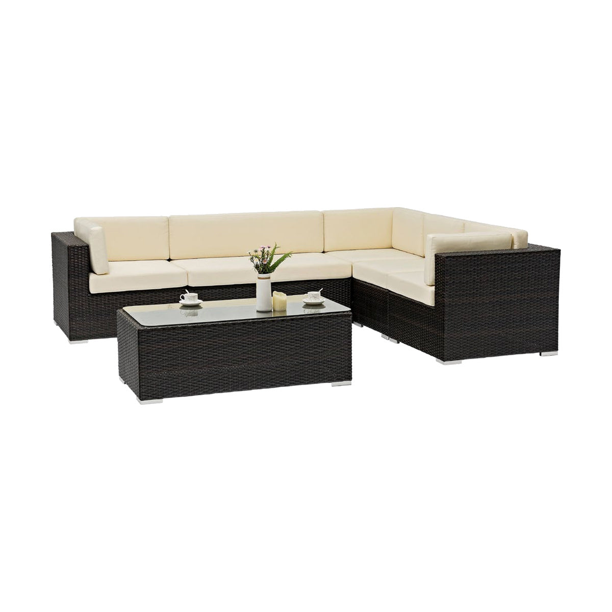 G & A 8500 Scopello Outdoor/Indoor 6-Piece Lounge Set, Aluminum Frame, Espresso Resin Wicker