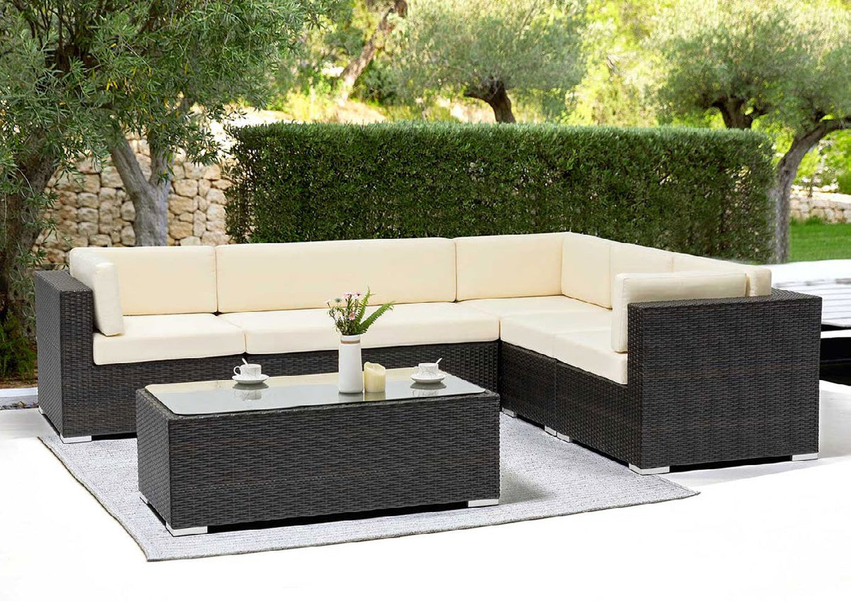 G & A 8502 Scopello Outdoor/Indoor Armless Loveseat, Aluminum Frame, Espresso Resin Wicker, Cushions