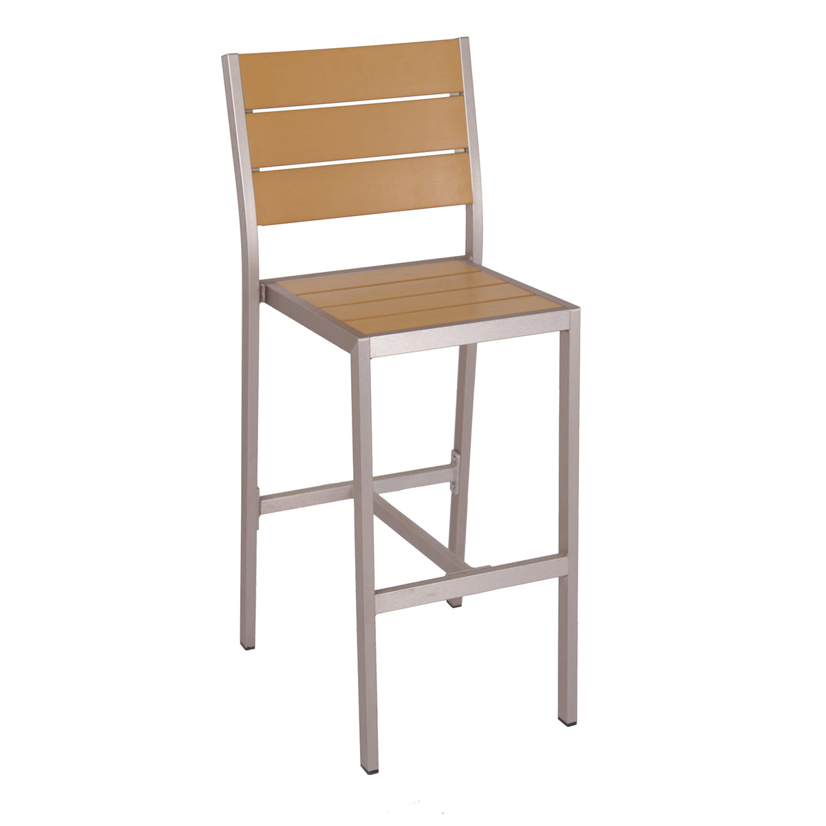 G & A 8816 Sol Barstool, Synthetic Teak Ladder Back & Seat, Armless, Aluminum Frame