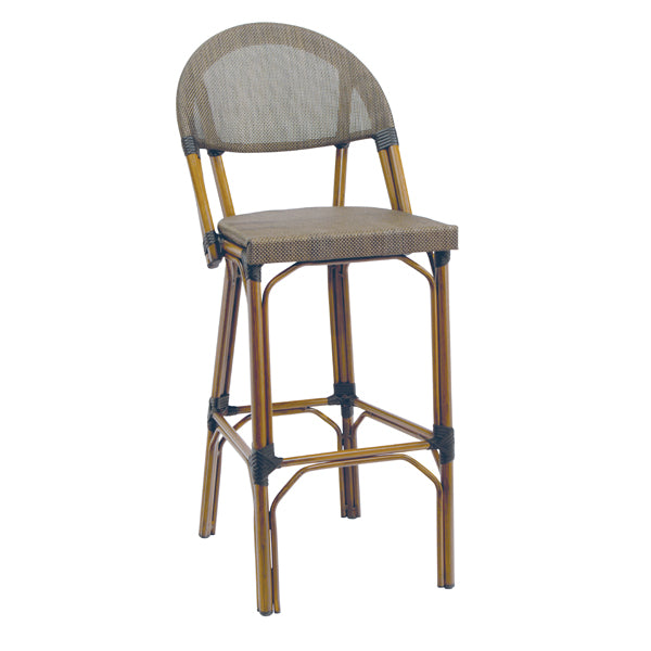 G & A 920 Ibiza Aluminum Barstool with Espresso Textilene Back and Seat, Armless, Powder Coat Walnut Finish