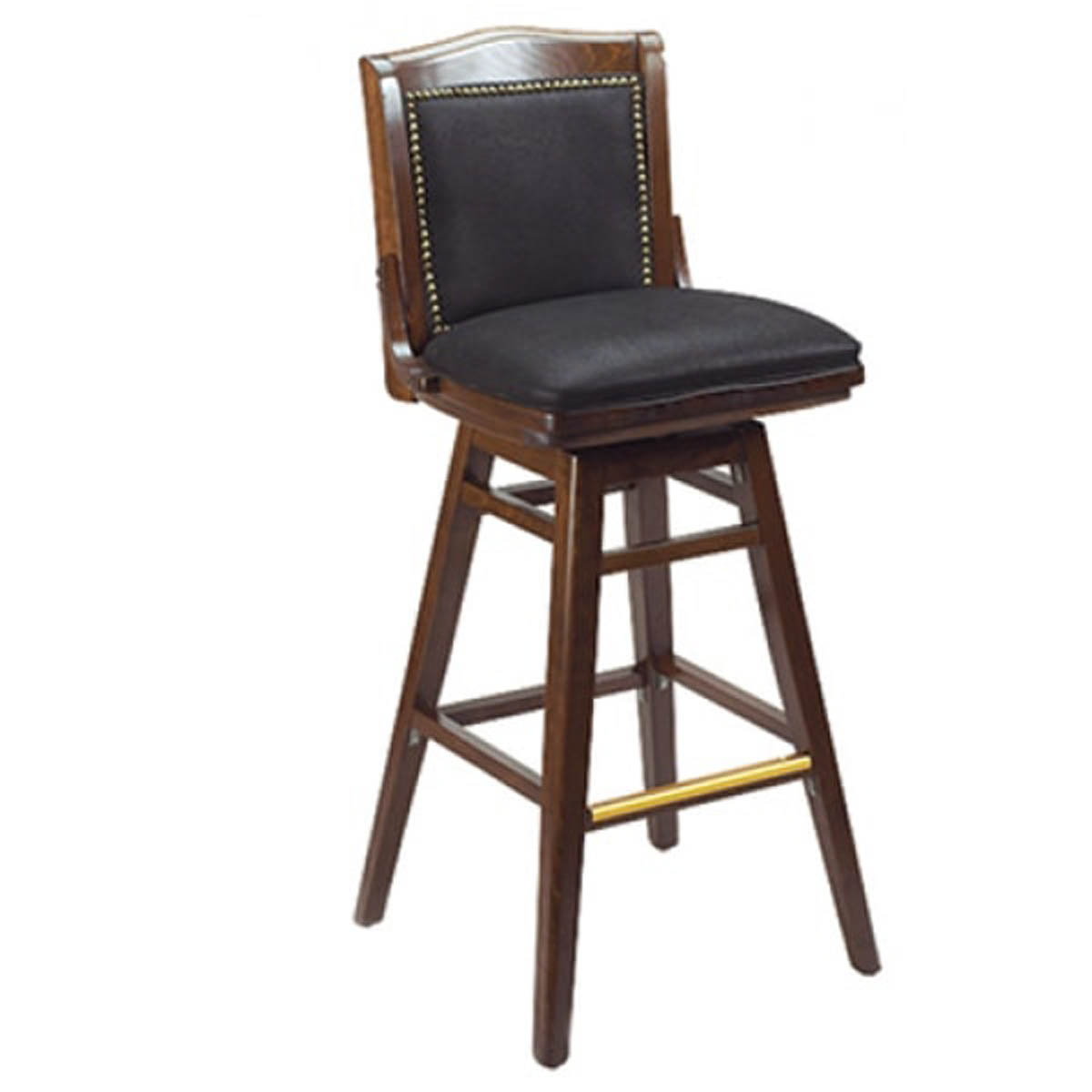 G & A 9511FP NAIL Schoolhouse Swivel Barstool, Plain Back, Vinyl Upholstered with Nailhead Padding, Beechwood Frame