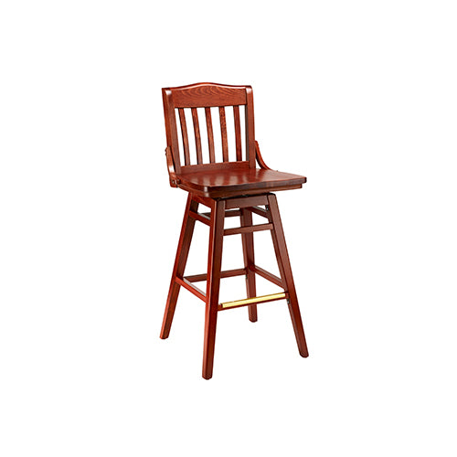 G & A 9511SS Schoolhouse Swivel Barstool - Slat Back, Solid Wood Saddle Seat, Beechwood Frame, Footrest