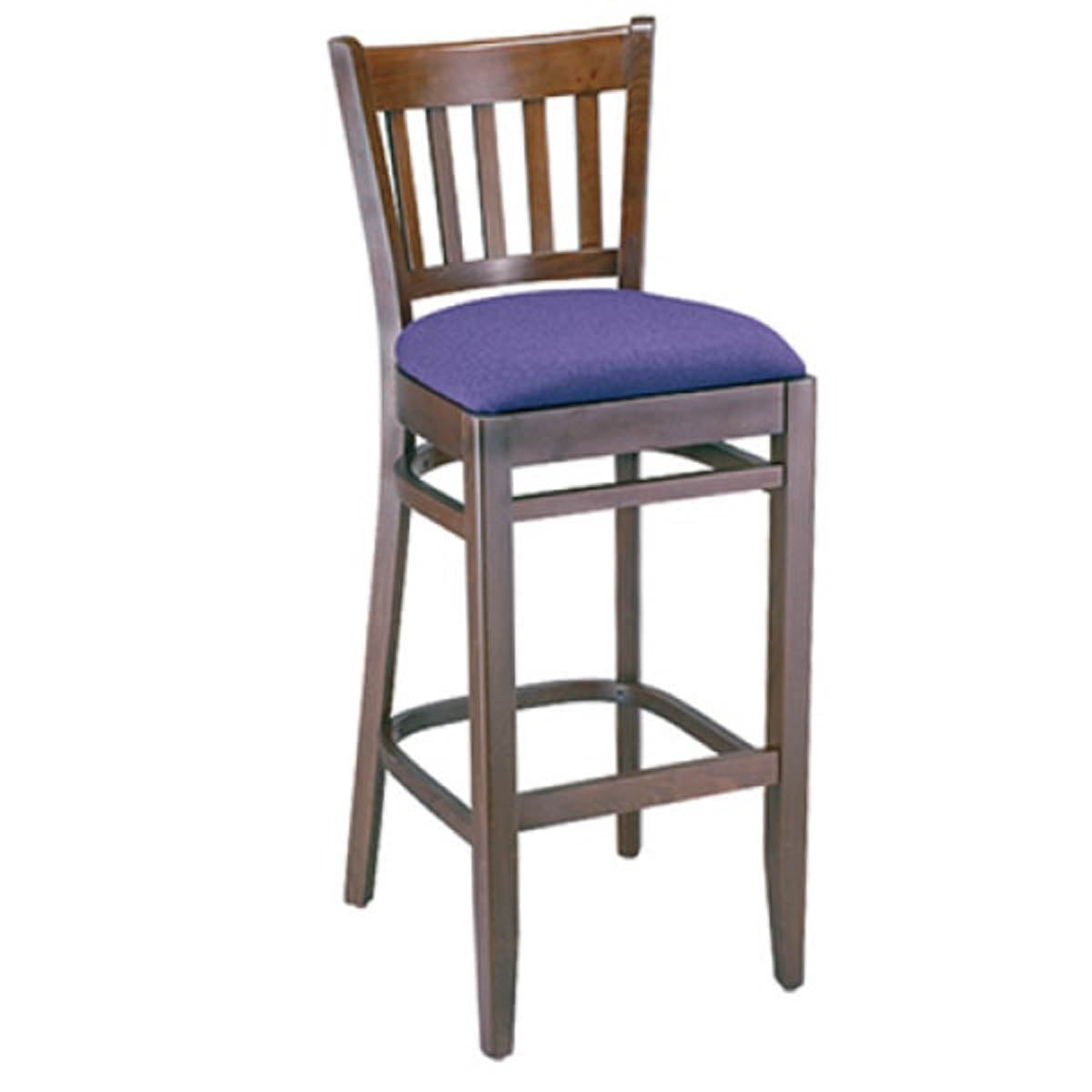 G & A 9625 Vertical Barstool, Slat Back, Upholstered Padded Seat, European Beechwood Frame, Footrest, Mortise and Tenon Construction