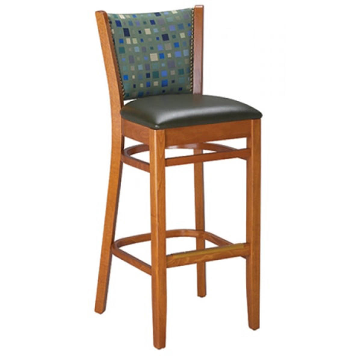 G & A 9632 Bristol Barstool with Upholstered Padded Back and Seat, European Beechwood Frame, Nailheads, Footrest