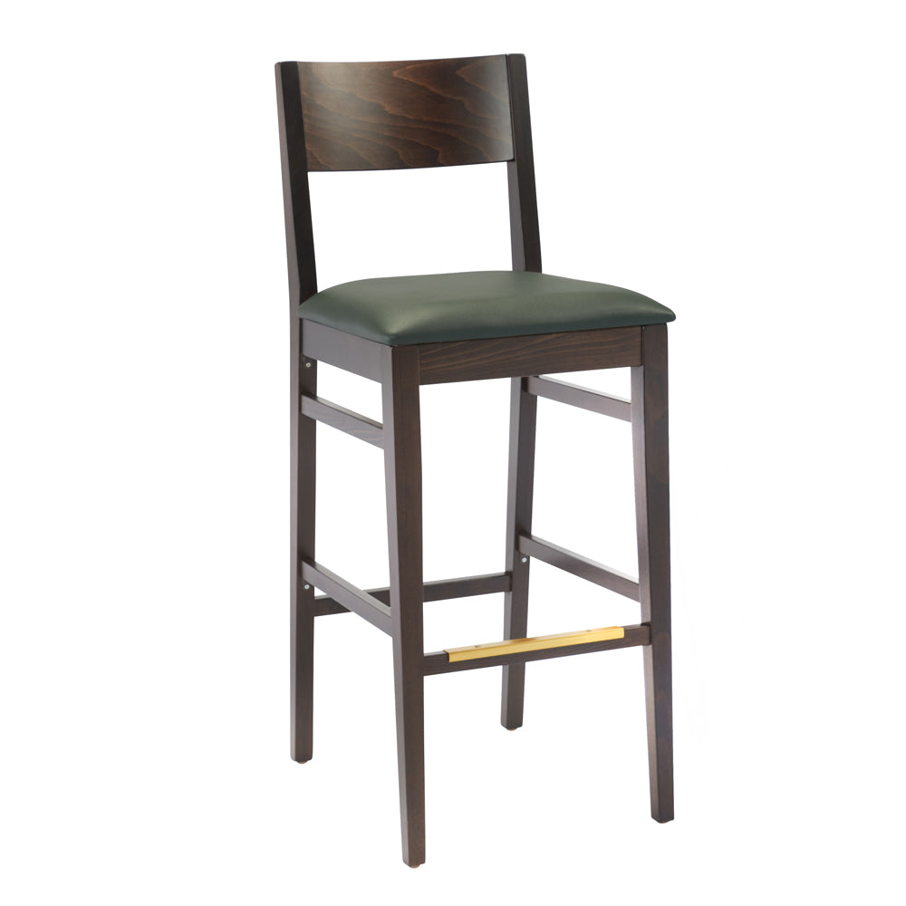 G & A 9643 Mercer Barstool, Wood Back, Upholstered Padded Seat, Walnut Finish, European Beechwood Frame, Footrest