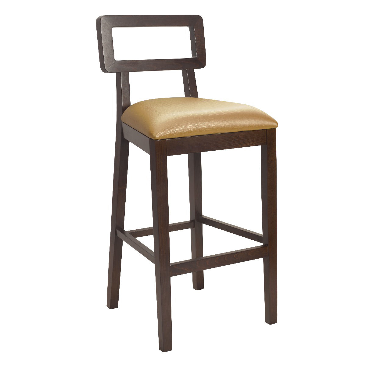 G & A 9648-PS Nova Barstool - Walnut Finish, Beechwood Frame, Wood Cut-Out Back, Padded Seat