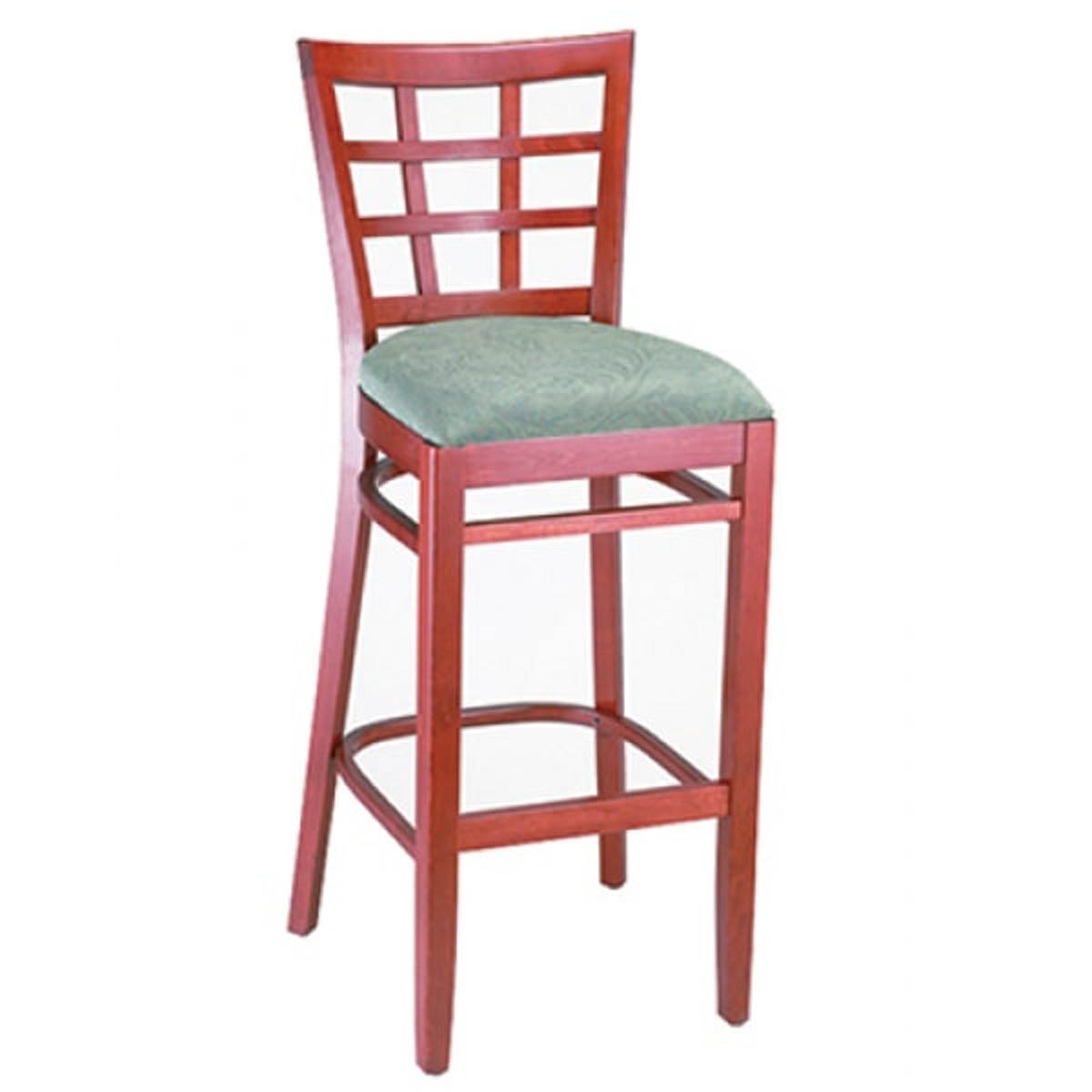 G & A 9650 Checker Barstool, Grid Back, Upholstered Padded Seat, European Beechwood Frame, Footrest, Mortise and Tenon Construction