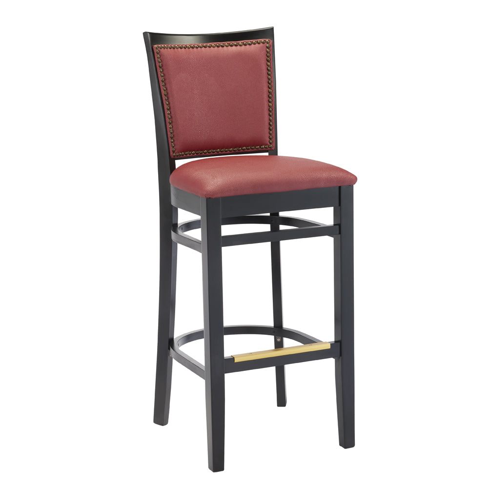 G & A 9650FP1 NAIL Checker Barstool, Upholstered Padded Front, Exposed Grid Back, European Beechwood Frame, Padded Seat, Footrest