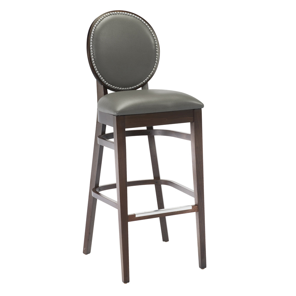 G & A 9778FP NAIL Belvedere Barstool, Upholstered Seat, Wood Back, European Beechwood Frame, Walnut Finish, Armless, Mortise and Tenon Construction