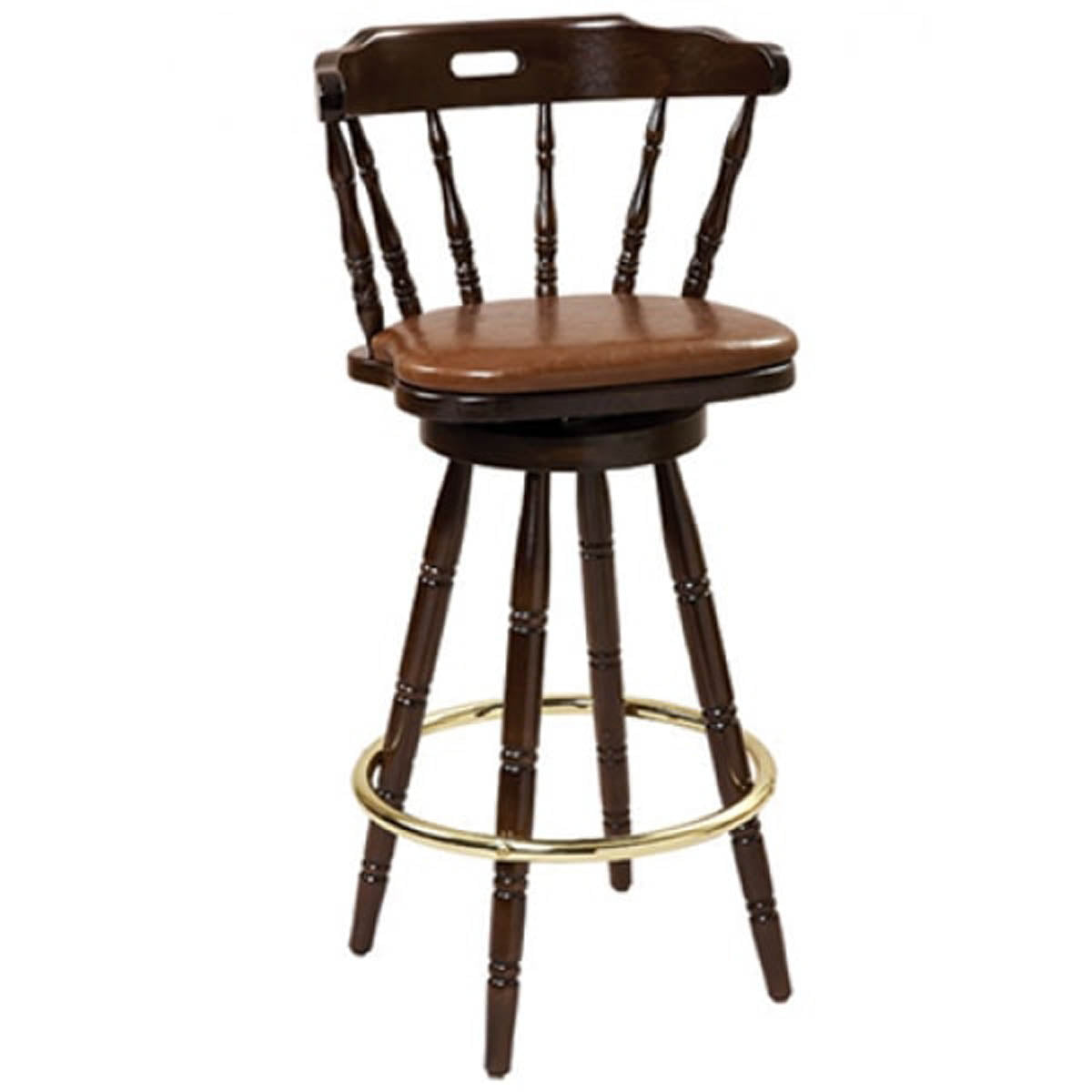 G & A 9850PS Colonial Swivel Barstool - Back Handhold, Upholstered Seat, Beechwood Frame, Non-Marring Glides