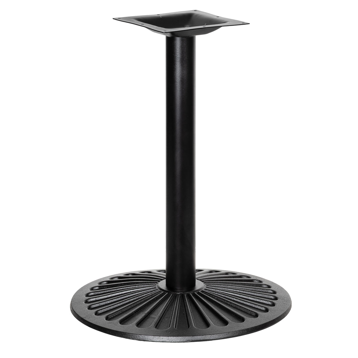 G & A DF18 Cast Iron Table Base, 18" Diameter Scalloped Round Base, 3" Column, Black Finish, Dining Height with Spider & Adjustable Glides