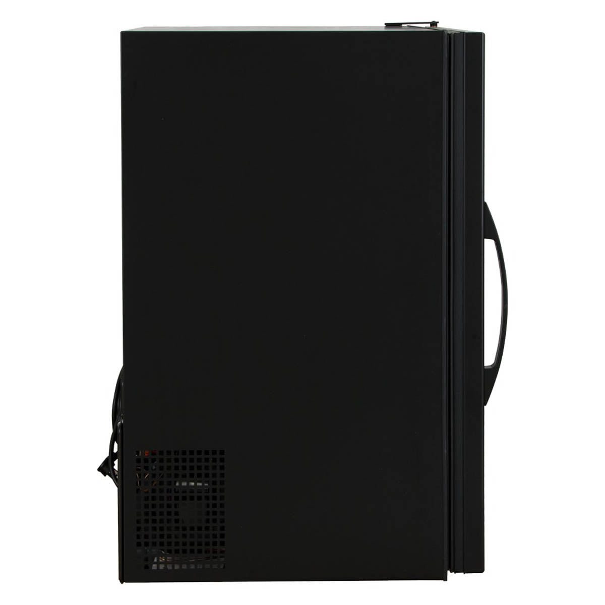True GDM-07F-HC~TSL01 glass door freezer, black exterior, side view