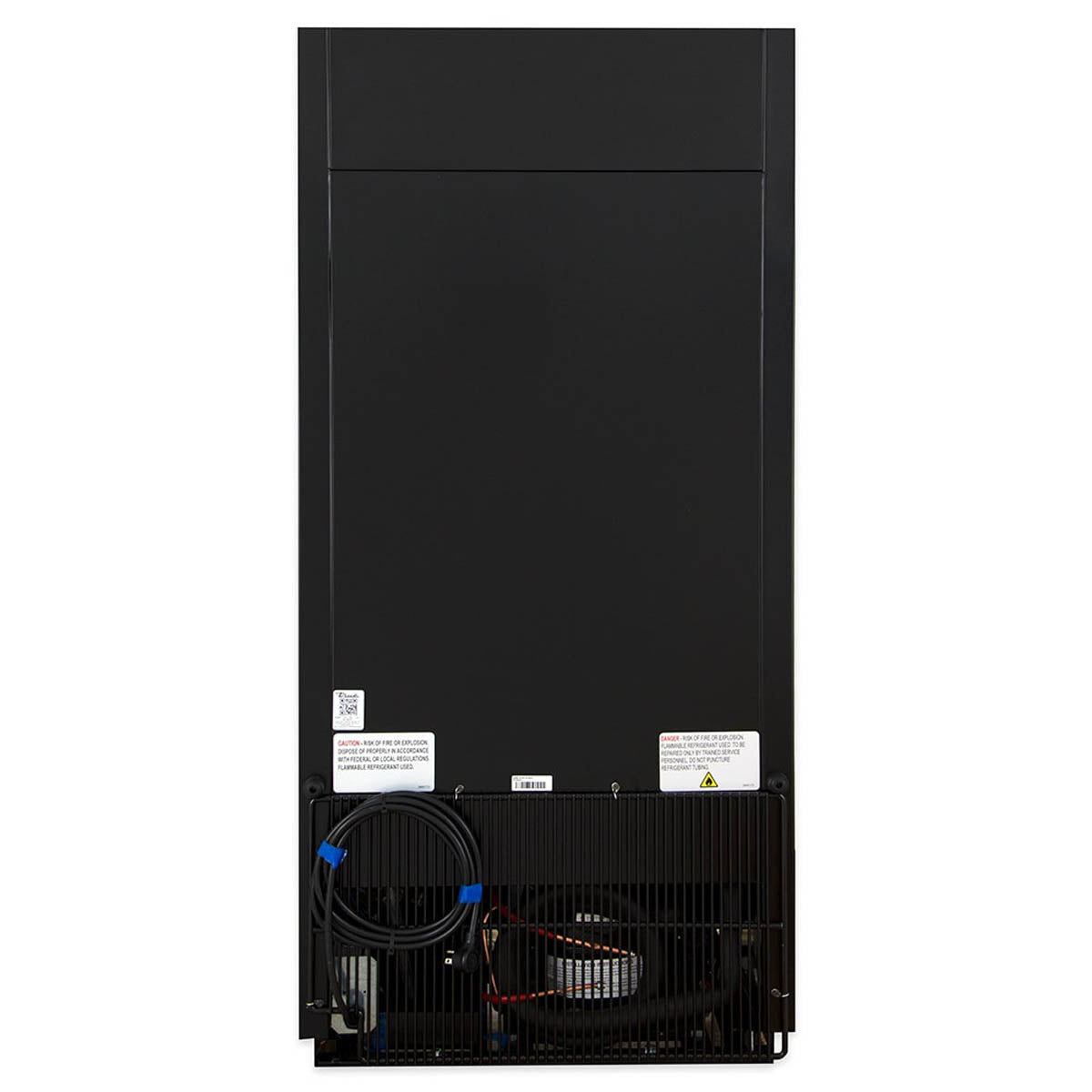 True GDM-10-HC~TSL01 glass door merchandiser, black exterior, back view showing the condensing unit