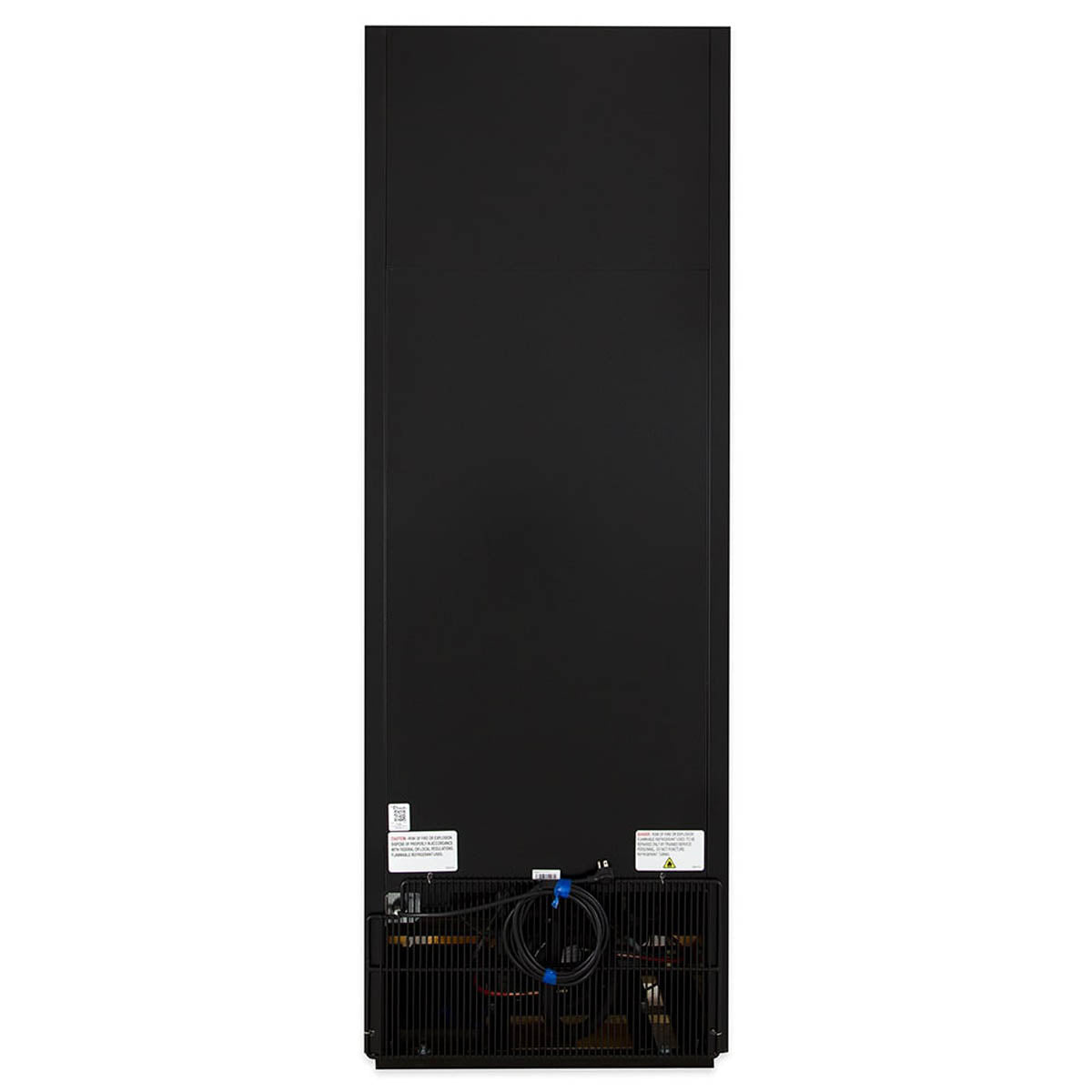 True GDM-23-HC~TSL01 glass door merchandiser, black exterior, back view showing the condensing unit