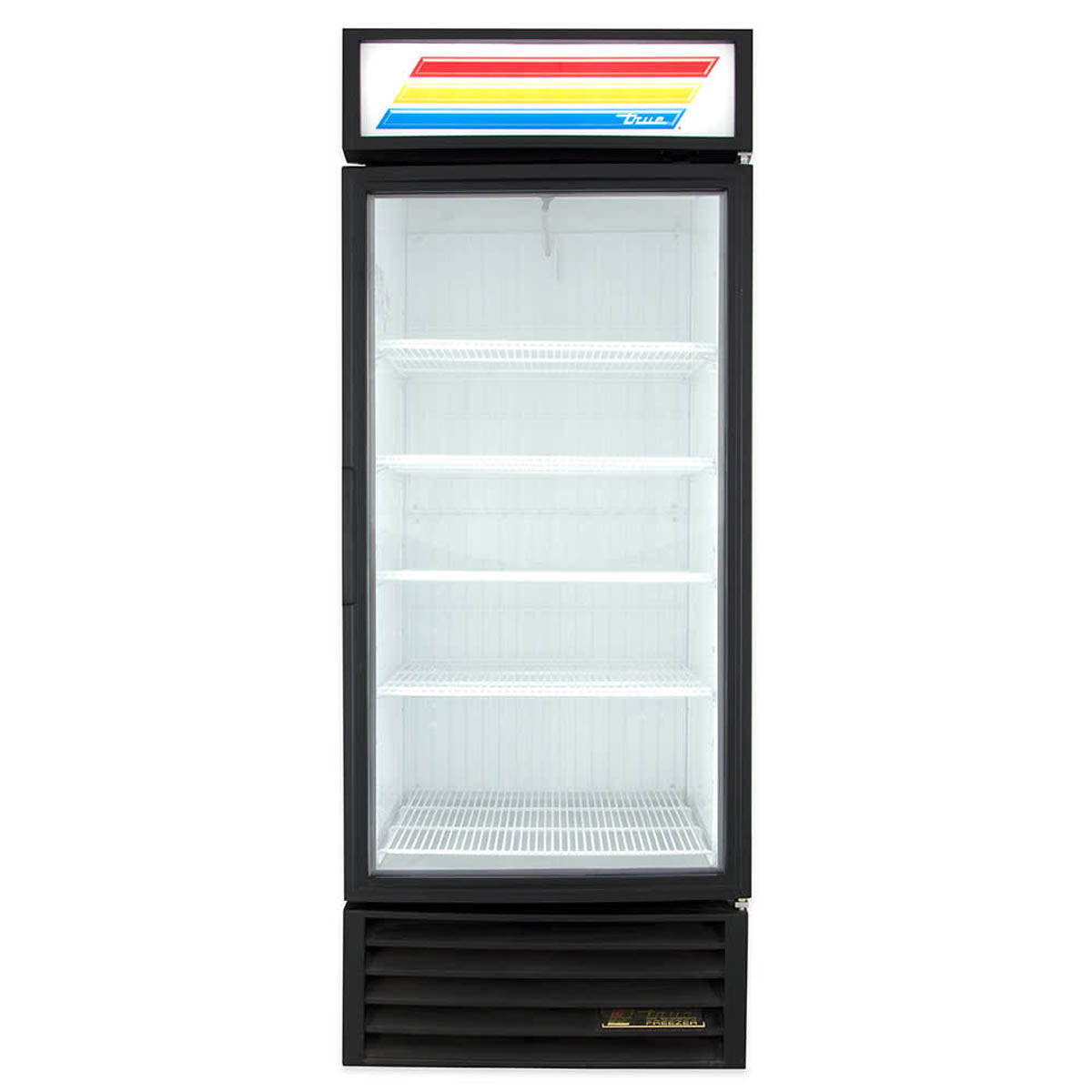 True GDM-26F-HC~TSL01 glass door freezer, white exterior, front view, empty